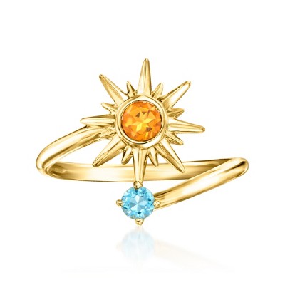 Ross-Simons 0.20 Carat Citrine and .10 Carat Swiss Blue Topaz Celestial Bypass Ring in 18kt Gold Over Sterling
