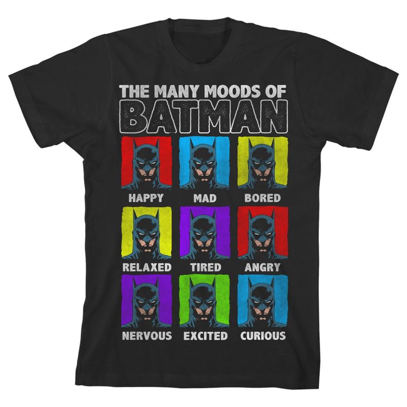 Batman The Many Moods of Batman Black Graphic Tee Toddler Boy to Youth Boy, 1 of 2