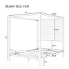 Canopy Bed, Bed with Upholstered Linen Fabric Headboard, Bed with 4-Poster Frame, Stylish Design Bed with Metal Frame-Baofuwish - 4 of 4