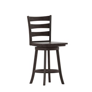 Merrick Lane Commercial Grade Classic Wooden Ladderback Swivel Stool with Solid Wood Seat and Footrest - 1 of 4