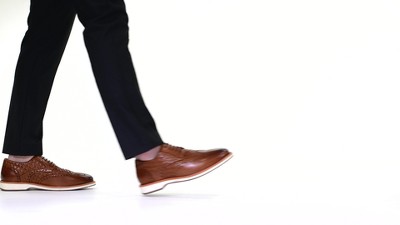 Cognac Genuine Leather Woven Wingtip Derby with Comfort Foam