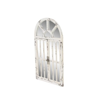 Vintage Farmhouse 26x46 Distressed White Wooden Arched Wall Mirror