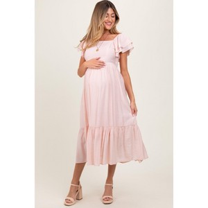 Pinkblush Light Pink Flutter Sleeve Maternity Midi Dress - 1 of 4