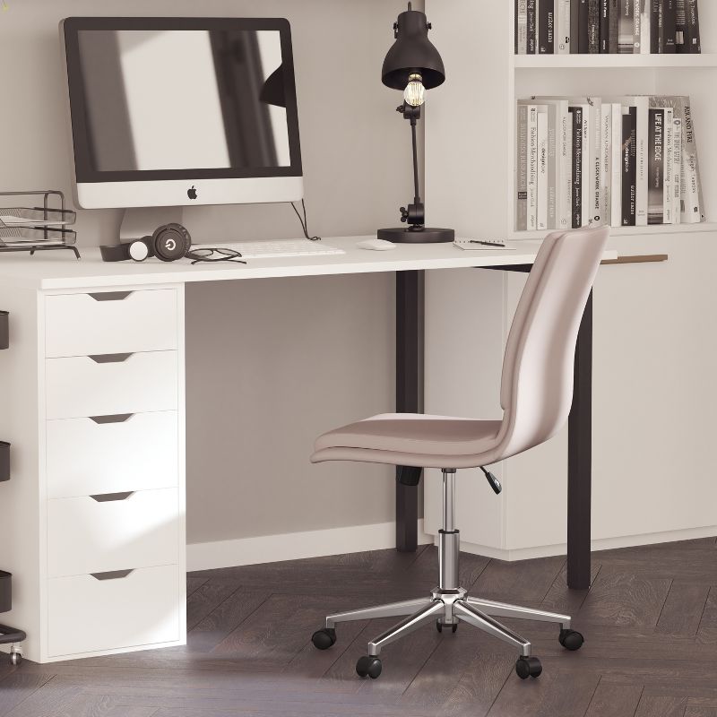 Merrick Lane Mid-Back Armless Home Office Chair with Height Adjustable Swivel Seat and Five Star Chrome Base, 2 of 12