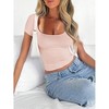 Womens Short Sleeve Square Neck Tops Basic Slim Fit Crop T Shirt Summer - 3 of 4