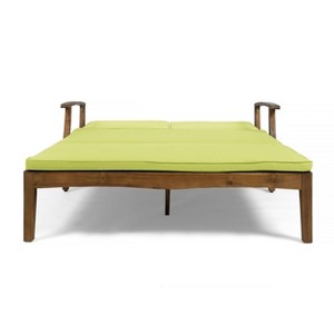 GDFStudio Abena Outdoor Acacia Wood Double Adjustable Chaise Lounge with Cushions - 1 of 4