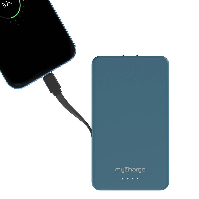 myCharge Amp Prong Plus 10000mAh/12W Output Power Bank with Integrated Charging Cable - Blue, 6 of 7