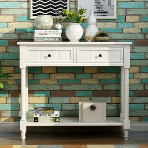 ACEPANO 35.34 in. W Traditional Design Console Table with Two Drawers and Bottom Shelf-White - 1 of 4