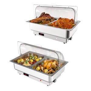 GustoWave 9 Qt Stainless Steel Electric Chafing Dish Buffet Server Food Warmer with Roll Top, Set of 2 - 1 of 4