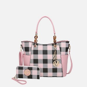 MKF Collection Bonita Checker Tote & Wallet Set - Stylish Vegan Leather Bag by Mia K - Pink - 1 of 4