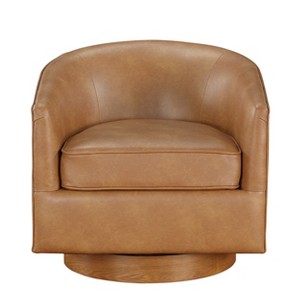 GDFStudio Halden Faux Leather Upholstered Barrel Swivel Chair with Wood Base - 1 of 4