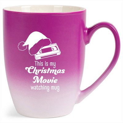 Elanze Designs This Is My Christmas Movie Watching Mug Two Toned Ombre Matte Pink and White 12 ounce Ceramic Stoneware Coffee Cup Mug
