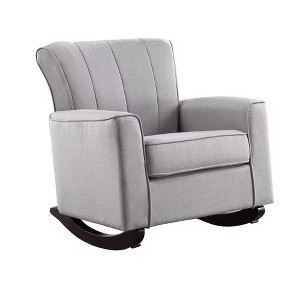 Royal Hampton 34 Inch Rocking Chair, Wood Frame, Vertical Channel Tufted Gray Linen - 1 of 1