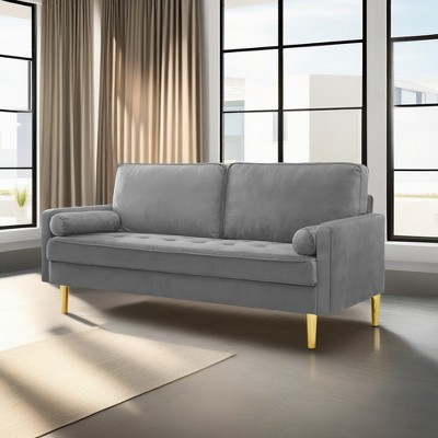 ROOMTEC 65" Mid Century Modern Loveseat Sofa, 2-Seater Velvet Upholstered Love Seat Couch with Bolster Pillows
