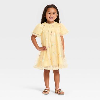 Toddler Girls' Mad Engine Floral Embroidered Dress - Yellow 12M