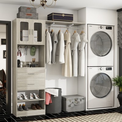 Aheaplus 20"-60" Closet System with Visualize Cabinet Door and Wooden Drawers