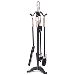 Tangkula Hearth Tool 5 sets Pendant Tongs Fire Hook Brush Shovel Black Nickel w/ 25" Pedestal Base - 1 of 4