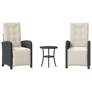 vidaXL 3-Piece Bistro Set - Black Poly Rattan w/Adjustable Reclining Chairs, Foam Cushions, Washable Covers for Garden, Patio, Balcony - 1 of 4