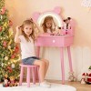 Kids Vanity Table with Lights,Cute Bear Shaped Dressing Tables,Wooden Princess Toddler Make Up Table Set with Storage Drawers &Stool for Little Girls - 2 of 4