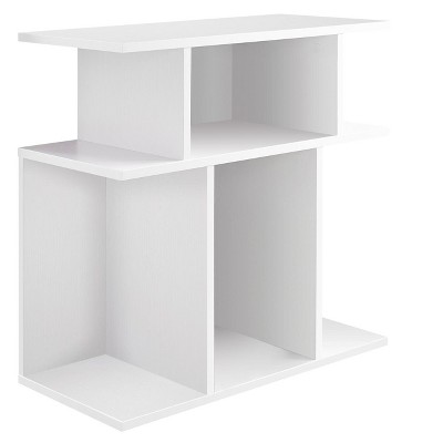 Vynxaria Contemporary Modern Accent Table White Laminate, 3-Tiered, 6 Open Display Shelves, Versatile as Side/End Table & Console