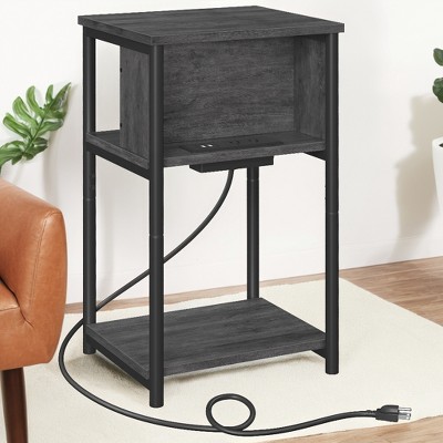 End Table with Built-in Charging Station 3-Tier Nightstand with USB Ports and Power Outlets Side Table for Living Room