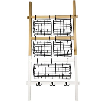 VIP Metal 39.5 in. Black Ladder Frame with Baskets and Hooks