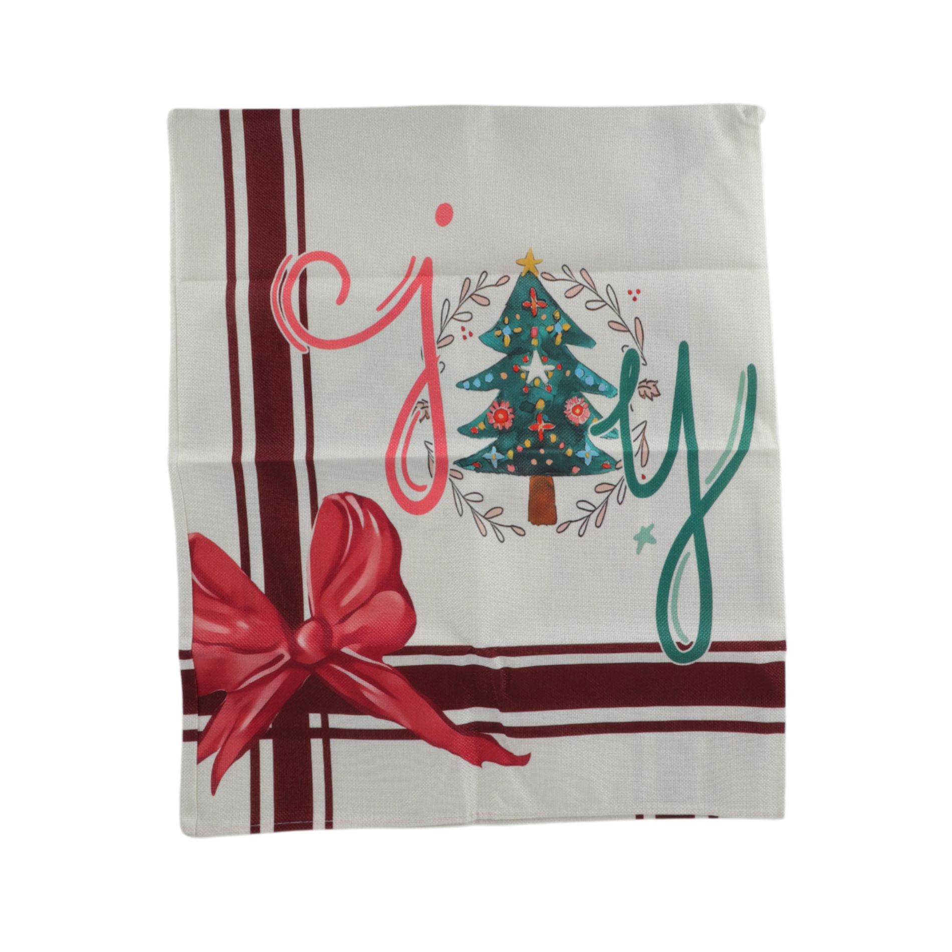 Unique Bargains Dining Chair Slipcovers Linen Beige Red 22.83"x19.29" 1 Pc Ribbon Bow Christmas Tree