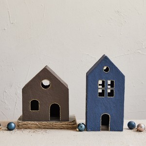 Storied Home Hand-Painted Paper Mache House, Brown and Gold - 1 of 1