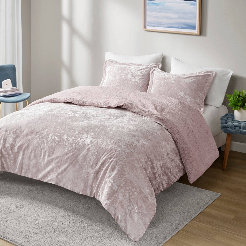 Photos - Bed Linen Twin/Twin XL Arabella Crushed Velvet to Faux Shearling Soft Reversible Teen Comforter Set Lavender - Intelligent Design: Hyp