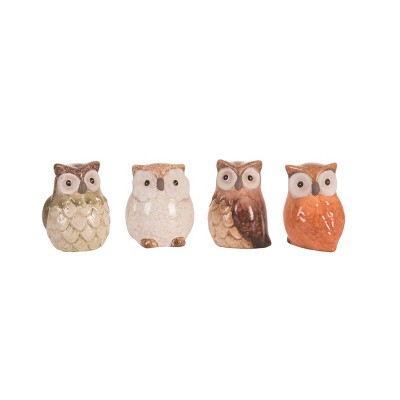Transpac Small Terracotta Owl Figurine Set of 4 Fall/Harvest Home Decorations