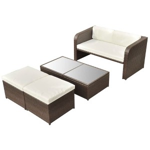 vidaXL Patio Furniture Set 4 Piece Patio Conversation Set with Table Rattan - Brown - 1 of 4