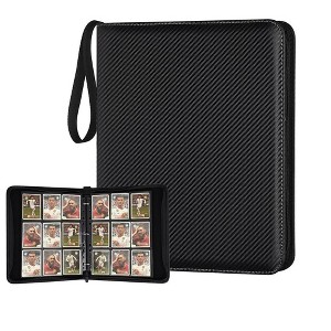 Itopfox 9 Pocket Zip Trading Card Binder, Premium PU Leather Collector Album with 720 Double Sided Pockets for MTG, TCG, Sports Cards (Black) - 1 of 4