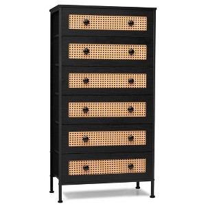 Crestlive Products 6 Drawers dressers for bedroom Rattan Dresser Storage Tower Tall Fabric Dresser with Wood Top &Wood Handles - 1 of 4