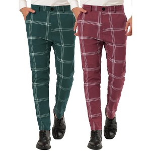 Lars Amadeus Men's Plaid Printed Slim Fit Business Office Trousers 2 Packs - 1 of 4