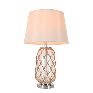 LNC Flabellum 26-in Modern Bedside/Standard Table Lamps, Chrome and Clear Glass Rope with Fabric Shade - 1 of 4