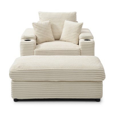 VYNXARIA Oversized Accent Chair with Ottoman, Single Sofa Chair with Large Seat and Extra Wide Armrests,Cream