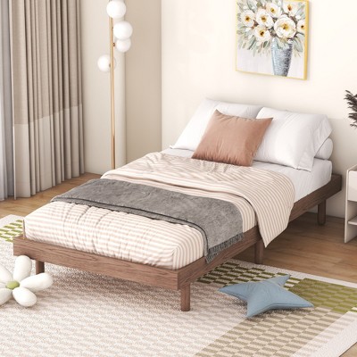 ALEXOUN Floating Wood Profile Platform Bed Frame without Headboard,with Sturdy Slats Support,No Box Spring Needed,Easy to Assemble