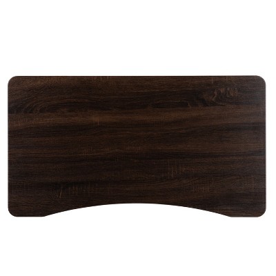 Adjustable Dark Wood Grain Sit/Stand Mobile Desk with Keyboard Tray