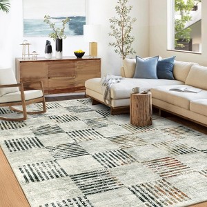 Low Pile Plaid Indoor Area Rug in Charcoal - Stain & Slip-Resistant Low Maintenance Washable Carpet - 1 of 4