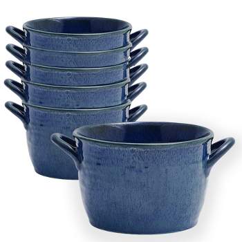 Pfaltzgraff Double Handle Bowls, Set of 6, Reactive Glazed Stoneware, 30 oz. Soup Crocks for Cereal, Beef Stew, or Pasta, Dishwasher/Microwave Safe