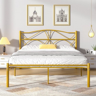 VECELO Heavy Duty Metal Bed Frame Queen/Full/Twin Bed, Platform Bed with Headboard & Footboard Black/White/Gold