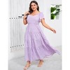 Womens Plus Size V Neck Summer Dress Layered Floral Print Long Maxi A Line Boho Dress - 3 of 4