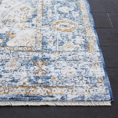 Ivory and Blue Rectangular Oriental Synthetic Area Rug 8' x 10'