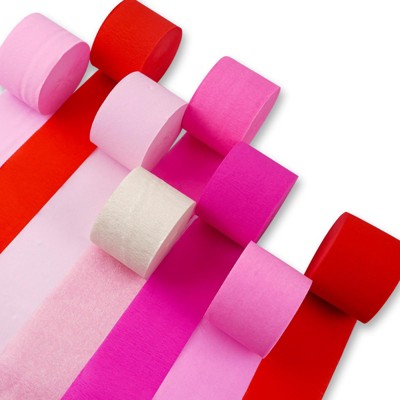 PartyWoo Crepe Paper Streamers Pink Light Hot Red White 8 Rolls 656 ft 1.8 Inch x 82 Ft Roll
