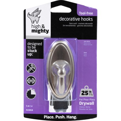 High & Mighty 3.5 in. L Satin Nickel Steel Oval Hook 25 lb. cap. 1 pk (Case of 4)