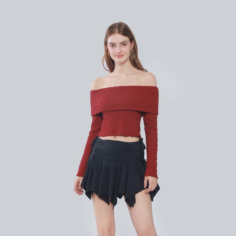 Women Slim Fit Long Sleeve Off the Shoulder Knit Wrap Top