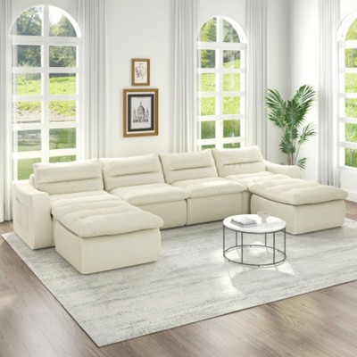 Orange Modular Bean Bag Sofa, No-Assembly Comfort for Living Room