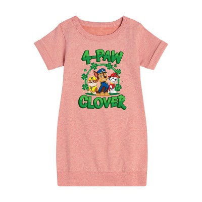 Girls' - Paw Patrol - 4 Paw Clover Graphic Short Sleeve Fleece Dress