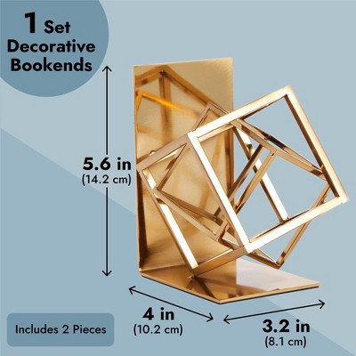 Gold Geometric Metal Bookends with Slip-Resistant Pads
