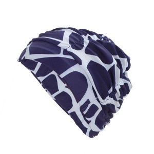 Unique Bargains Nylon Pleated Style Swimming Cap Navy Blue White 1 Pc - 1 of 4